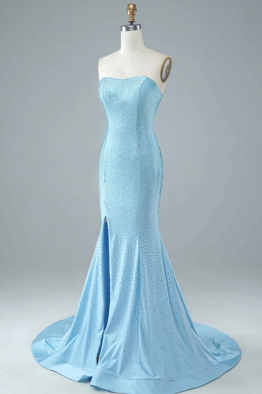 Sexy Tight Strapless Light Blue Long Prom Dress