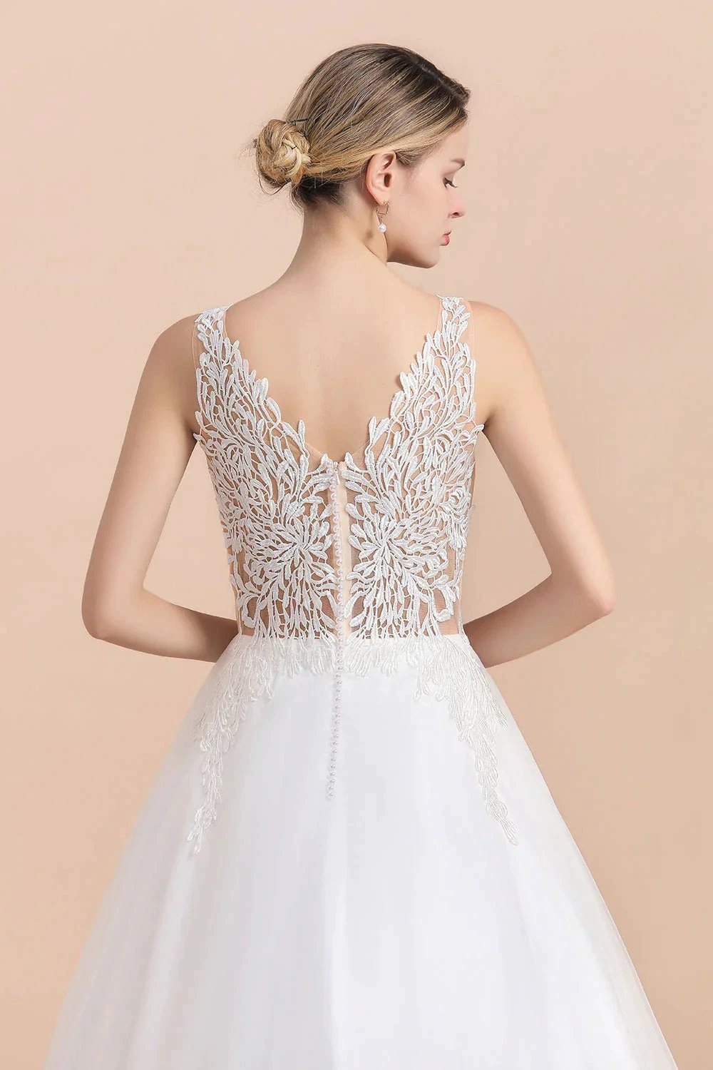 Boho Long A-line V-Neck Straps Tulle Appliques Lace Wedding Dress (ZD14417)