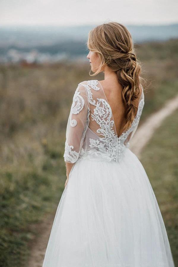 Boho Wedding Dress Low Open Back Bridal  Gown Separates Wedding Dress (ZD15285)