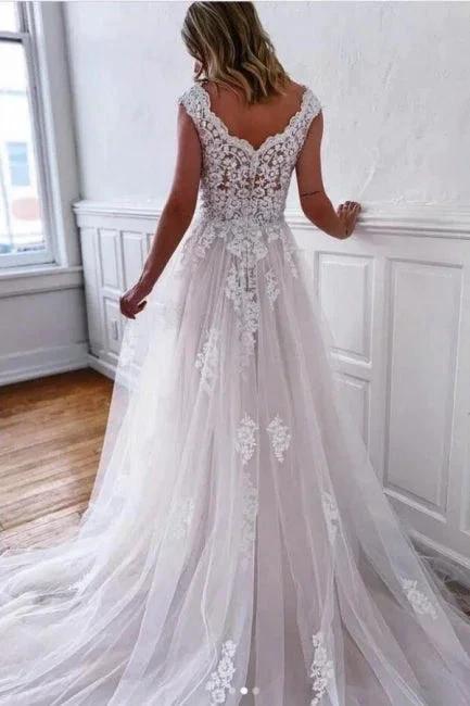Boho White A-Line Sleeveless Wedding Dresses With Lace (ZD14610)
