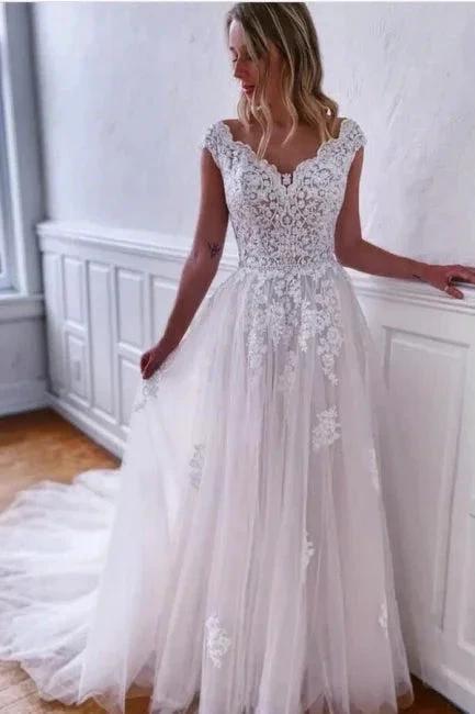 Boho White A-Line Sleeveless Wedding Dresses With Lace (ZD14610)
