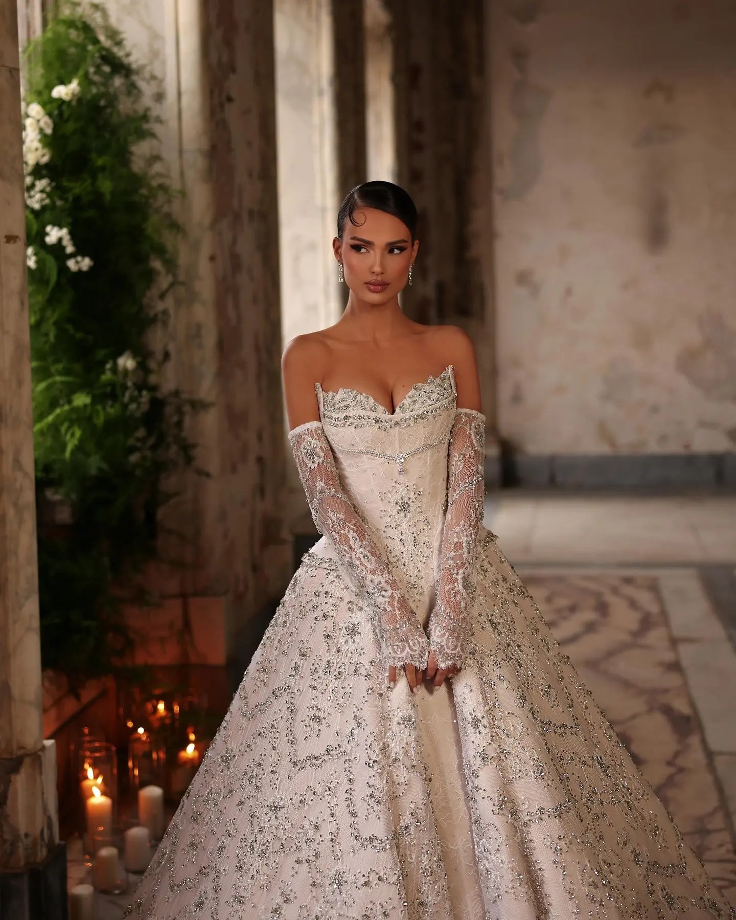 Luxury Off Shoulder Beaded Ball Gown Wedding Dress ZP181