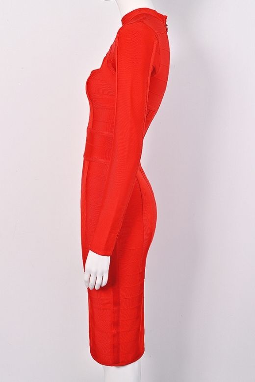 Brooke Long Sleeve Bandage Midi Dress - Lipstick Red