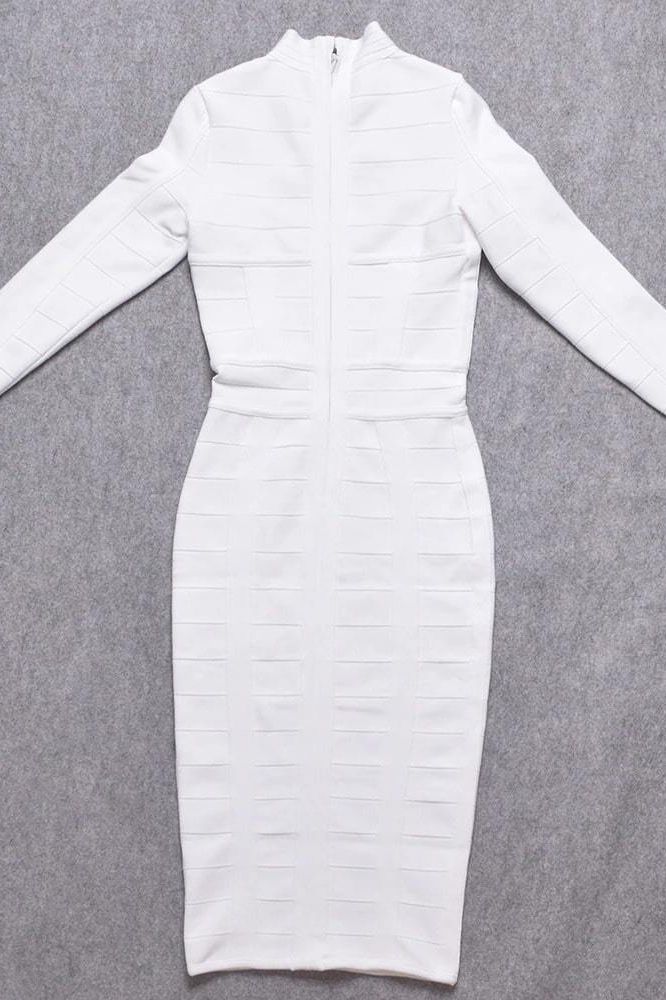Brooke Long Sleeve Bandage Midi Dress - White Pearl
