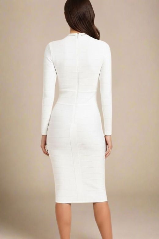 Brooke Long Sleeve Bandage Midi Dress - White Pearl