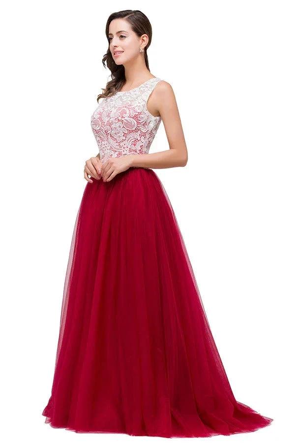 Burgundy A-line Crew Lace Chiffon Bridesmaid Dresses (ZD13072)