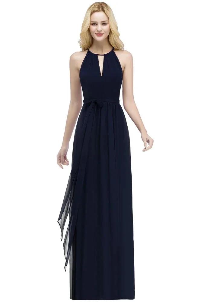 Burgundy Halter A-line Floor Length Bridesmaid Dresses with Bow Sash by misshow.com