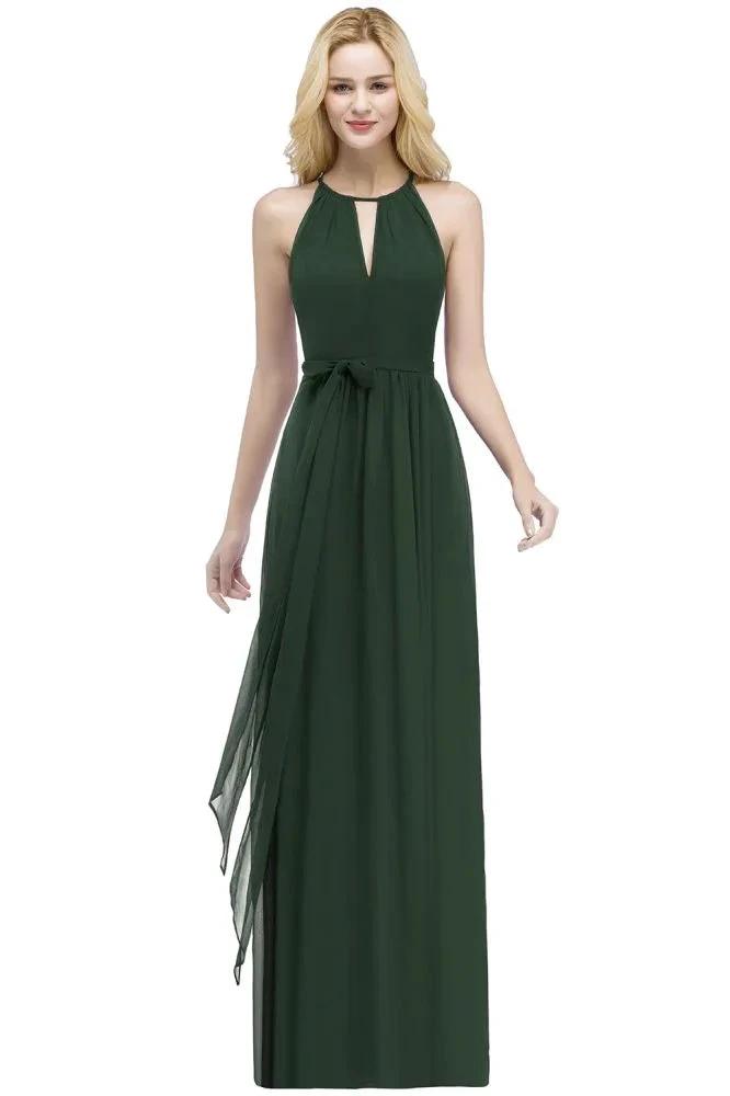 Burgundy Halter A-line Floor Length Bridesmaid Dresses with Bow Sash by misshow.com