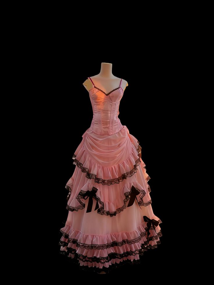 Princess Pink Spaghetti Strap Boned Bow Lace Tulle Long Prom Dress Evening Dress