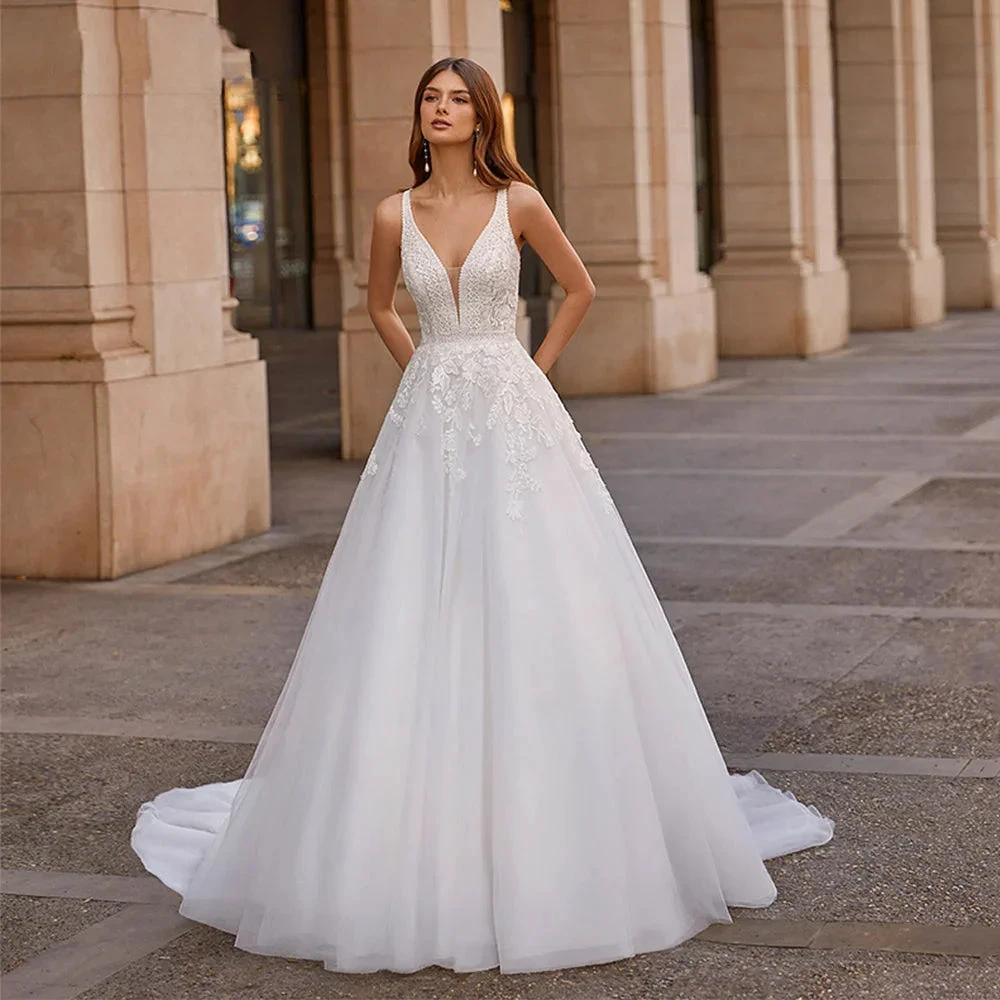 Vintage Vestidos De Novia A-line Wedding Dresses Bridal Gown  Appliques Sleeveless For Elegant Women 2023 Custom Made (ZD13396)