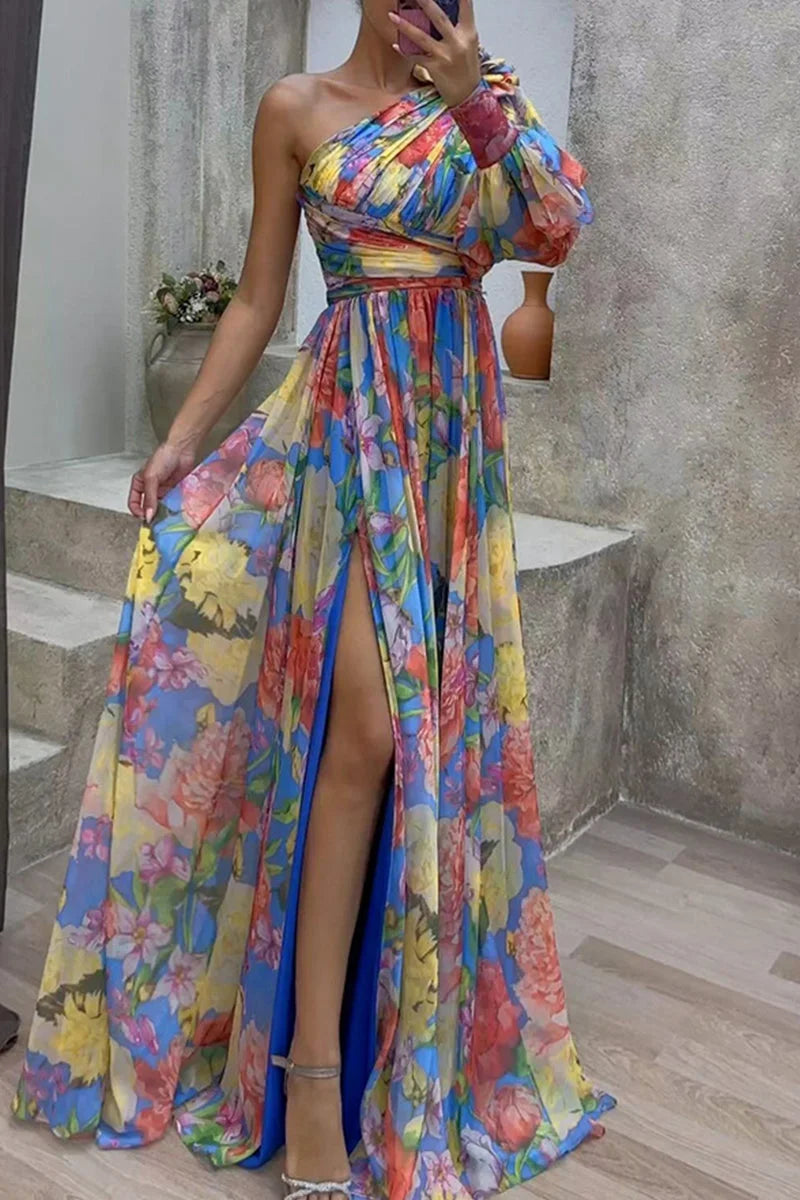 Elegant Floral Slit Evening Dress - Omychic