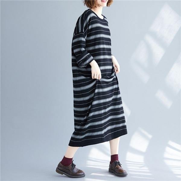 long sleeve knitted plus size vintage stripe women causal loose autumn winter Sweater dress