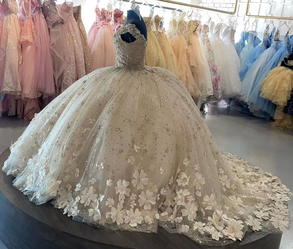 Sweet 16 Quinceanera Dresses Floral Applique Tulle Ball Gown fg6823 - View 5 | VelvetHem
