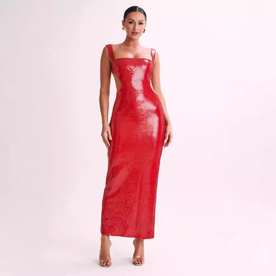 Sequin Backless Slim Fit Slit Prom Dress