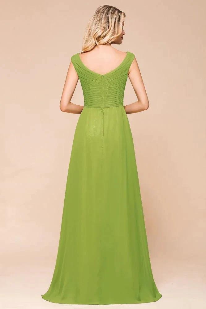 Cap Sleeve Aline Bridesmaid Dress Green Long  Simple Maid of Honor Dress (ZD12984)