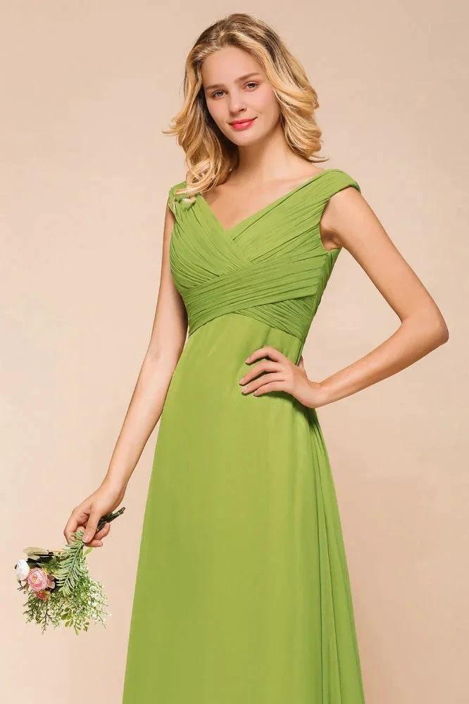 Cap Sleeve Aline Bridesmaid Dress Green Long  Simple Maid of Honor Dress (ZD12984)
