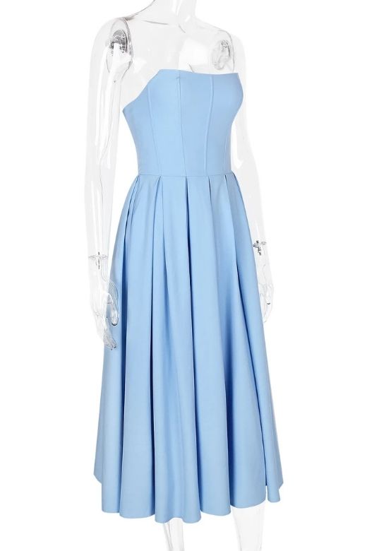 Capri Strapless Midi Dress - Sky Blue
