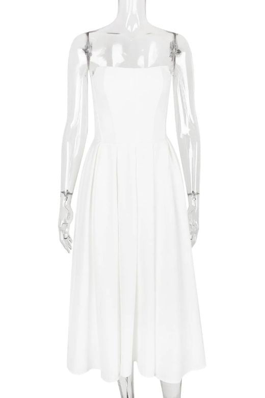 Capri Strapless Midi Dress - White Pearl