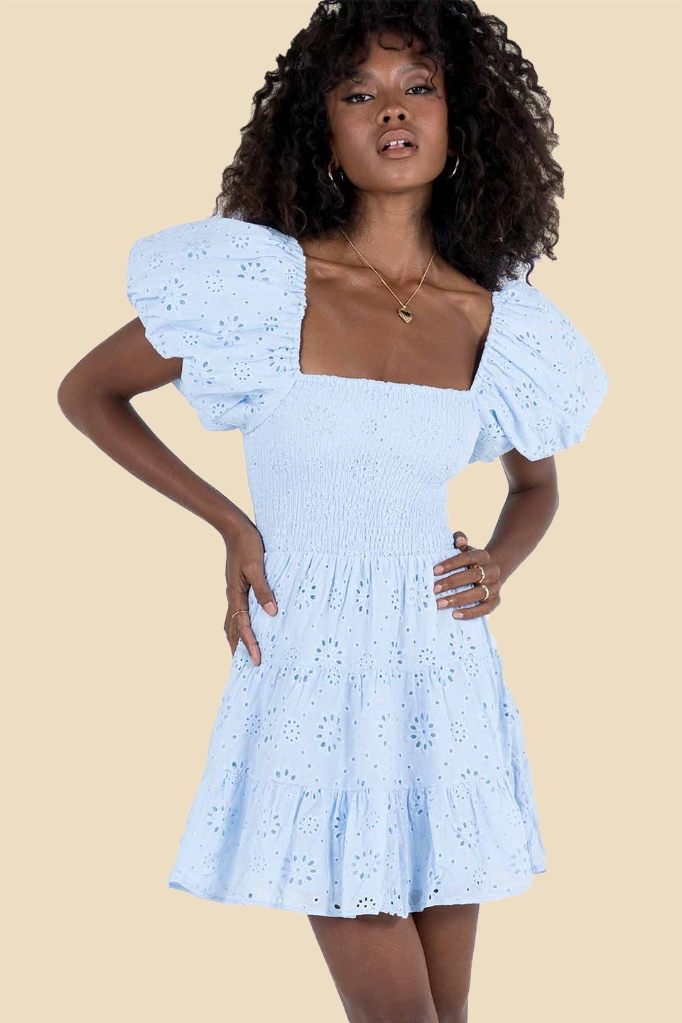 Trinidad Boutique Cotton Mini Dress with Gathered Lace and Embroidery Chic Silhouette Collection