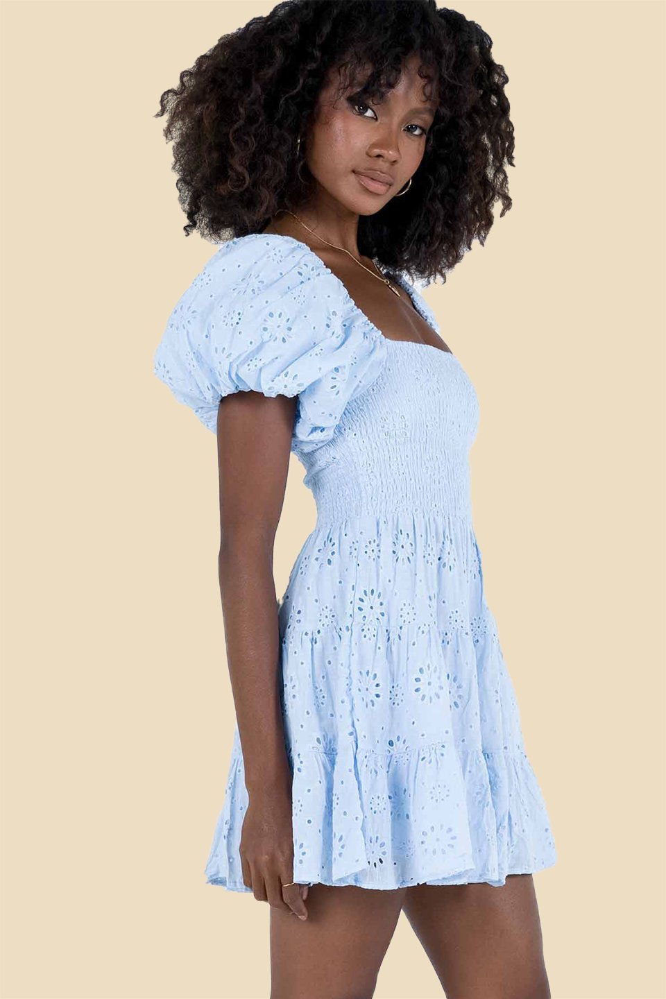 Trinidad Boutique Cotton Mini Dress with Gathered Lace and Embroidery Chic Silhouette Collection
