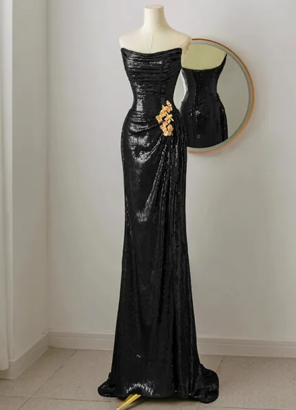 Charming Sequins Burgundy Strapless Long Evening Dress Mermaid Party Dress Prom Dress - View 4 | VelvetHem
