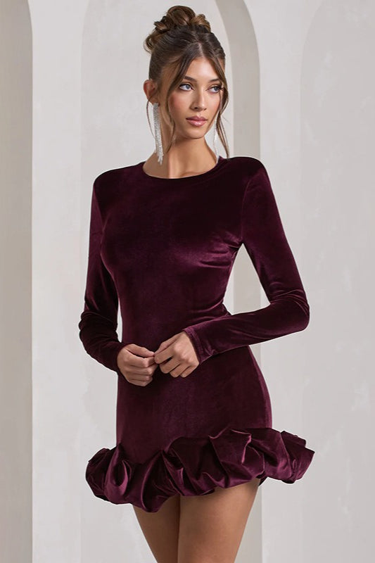 Velvet Ruched Hem Mini Dress