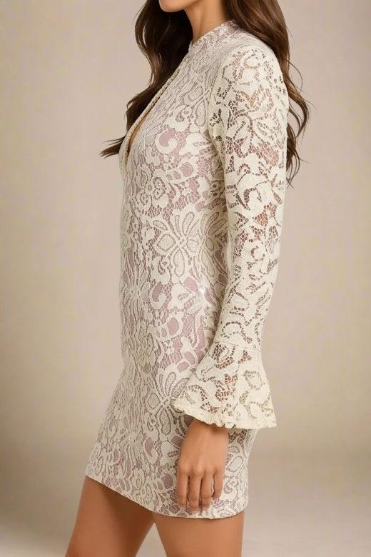 Charlotte Long Sleeve Bodycon Mini Dress - Cream