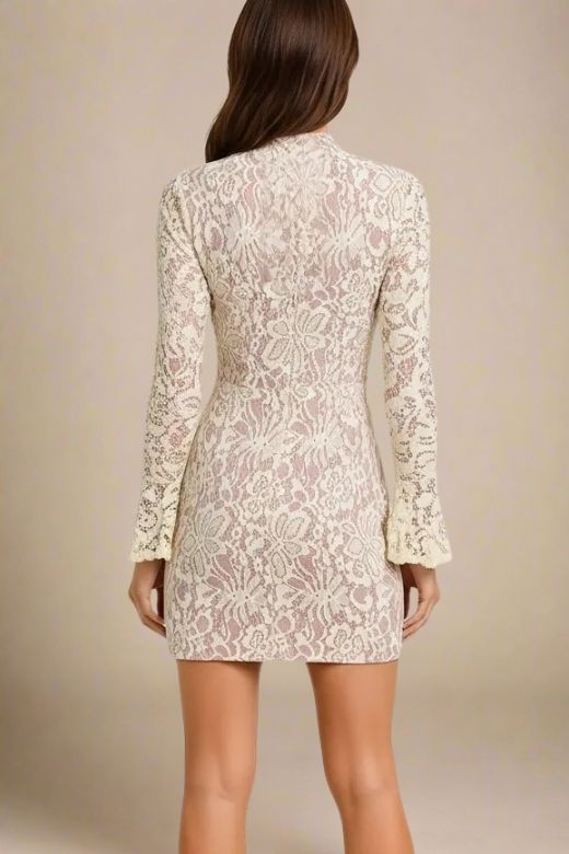Charlotte Long Sleeve Bodycon Mini Dress - Cream