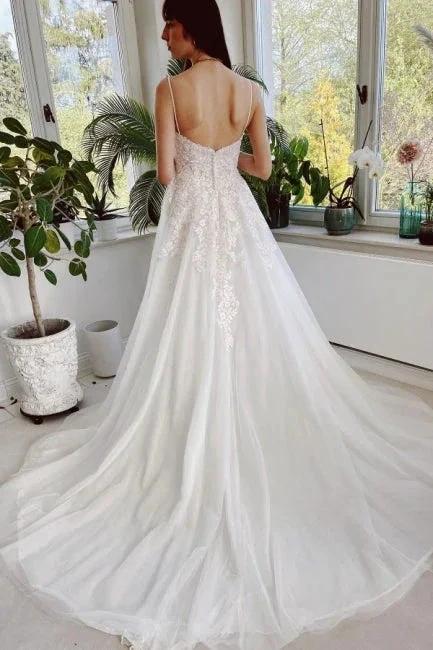 Charming Garden Spaghetti Straps A-Line Lace Wedding Dress (ZD14895)