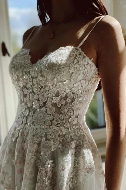 Charming Garden Spaghetti Straps A-Line Lace Wedding Dress (ZD14895)