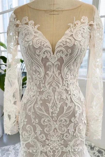Charming Jewel Long Sleeves Chapel Mermaid Wedding Dress (ZD14942)