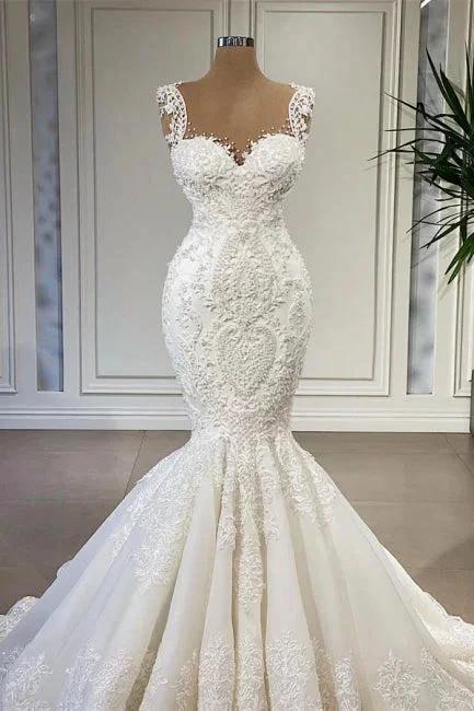 Charming Straps Sleeveless Mermaid Wedding Dress with Ruffles (ZD14939)