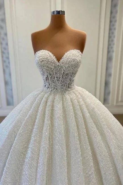 Charming Sweetheart Sleeveless Sequined Strapless Ball Gown Wedding Dress (ZD16515)