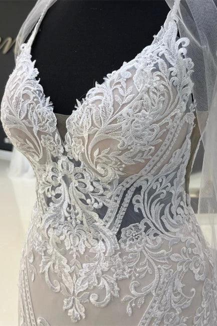 Charming Sweetheart Spaghetti Straps Garden Lace Wedding Dress with Chapel Train (ZD14943)