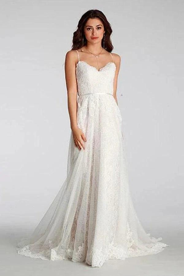 Chic Lace Beach Spaghetti Straps Long Wedding Dresses (ZD16061)