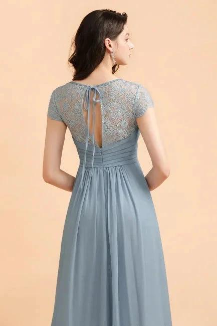 Chic Short Sleeves Lace Chiffon Bridesmaid Dress with Ruffles (ZD13099)