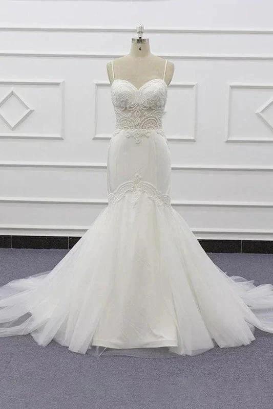 Chic Spaghetti Strap Beading Mermaid Elegant Wedding Dresses (ZD14738)