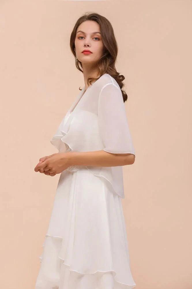 Chiffon Bridesmaid Dress 3/4 Sleeves Mini Knee Length Layers Special Occasion Dress with Wraps (ZD13002)