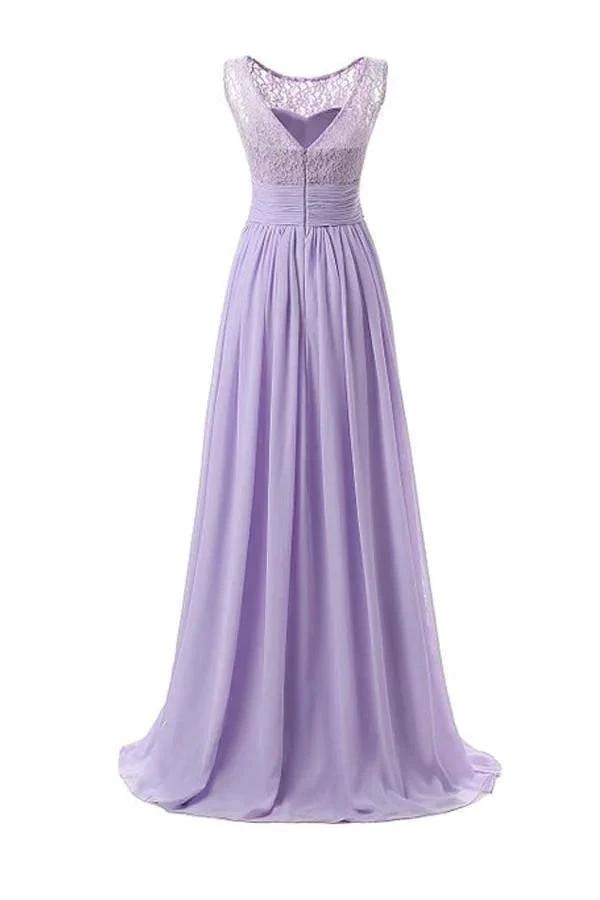 Chiffon Long Prom Dress Scoop Bridesmaid Dress Lace  PG 204 (ZD13155)