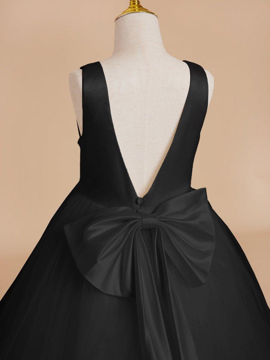 Classic White A-line Sleeveless Satin and Tulle Flower Girl Dress