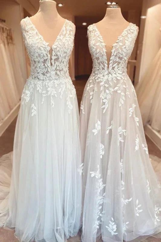Classy Long A-Line Sweetheart Appliques Lace Open Back Wedding Dress (ZD15211) - VelvetHem