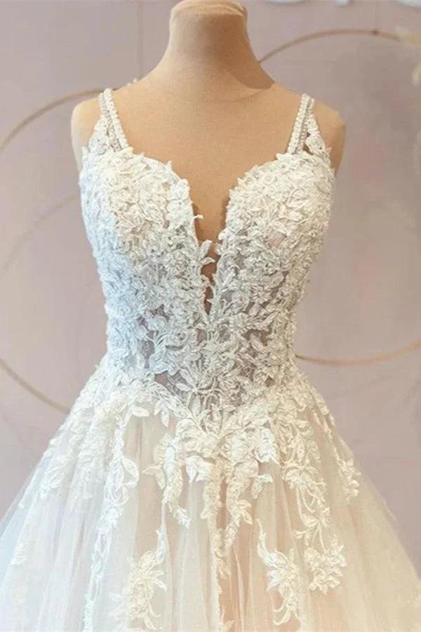 Classy Long Princess Sweetheart Tulle Appliques Lace Wedding Dresses (ZD14443)