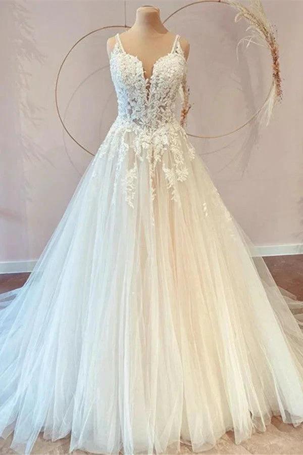 Classy Long Princess Sweetheart Tulle Appliques Lace Wedding Dresses (ZD14443)