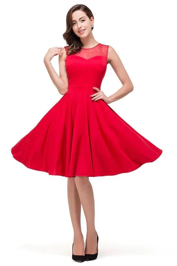 Crew Knee-length A-line Red Bridesmaid Dresses (ZD13081)