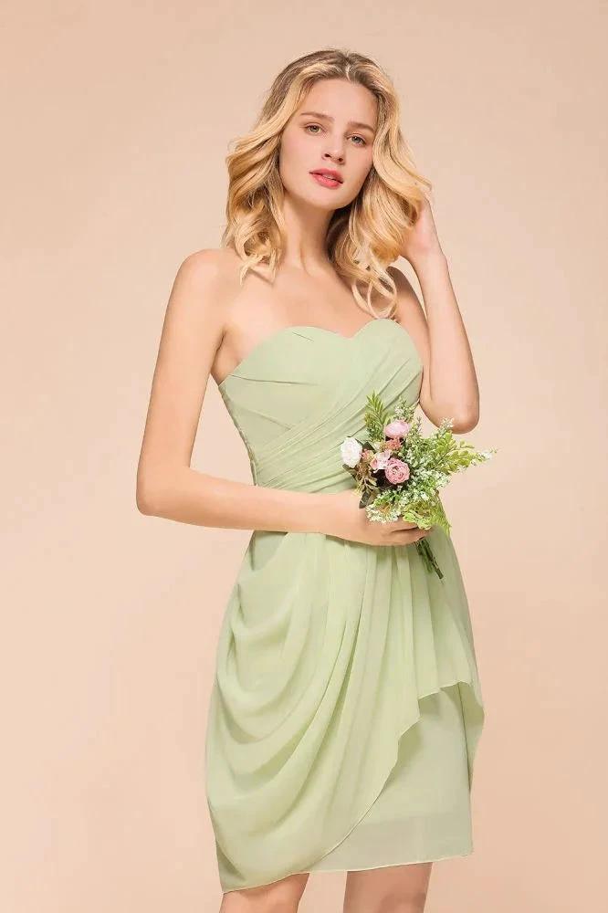 Cute Sleeveless slim Ruffle Chiffon Mini Bridesmaid Dress Wedding Guest Dress (ZD12968)