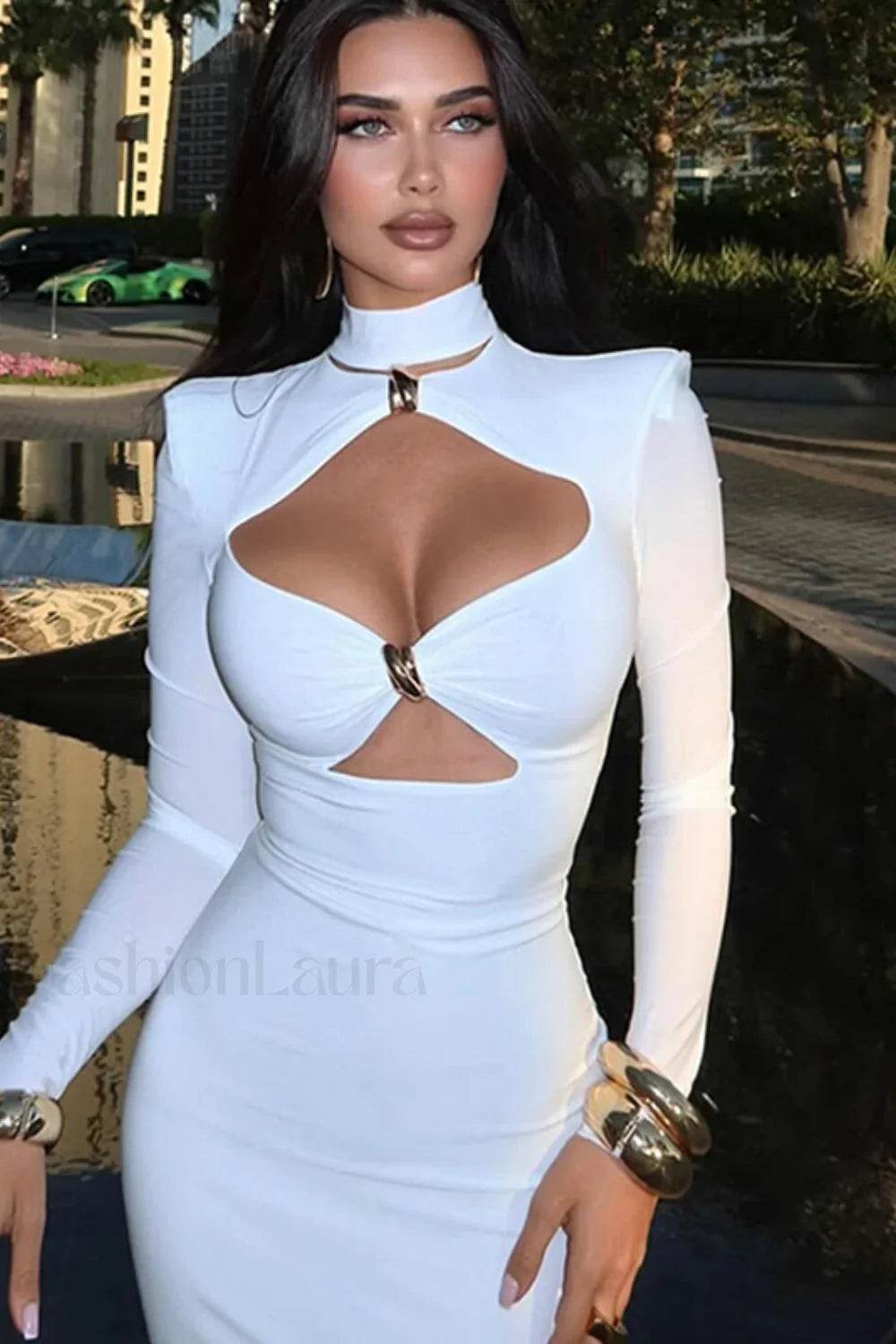Modern Cutout Solid Bodycon Dress for Modern Fashion Wear