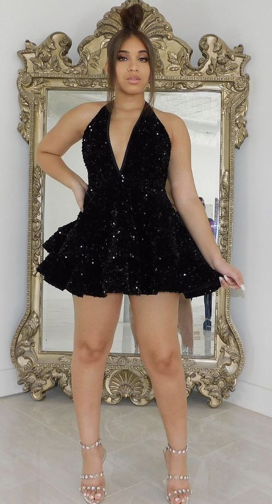 Halter Neckline Short Homecoming Dress Sequins Party Dress New Arrival Party Dress - View 10 | VelvetHem