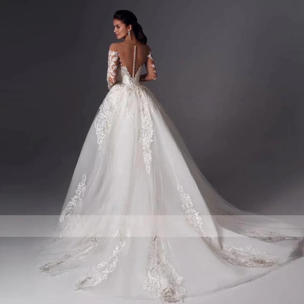 Loverxu Mermaid Vintage Wedding Dresses 2023 Sweetheart Long Sleeve Vestido De Novia Appliques Detachable Train Robe De Mariee (ZD13371)