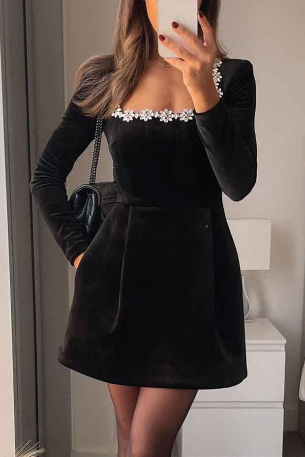 Xenia Premium Midi Dress with Puff Sleeves and Belt Evening Wear Edit