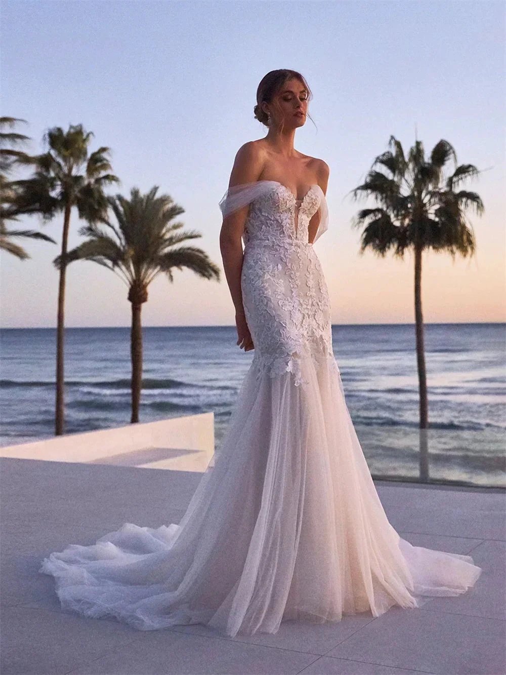 Beach Sweetheart Neck Off The Shoulder Wedding Dress Romantic Lace Appliques Bridal Gown Pastrol Vestidos De Novia by payinti